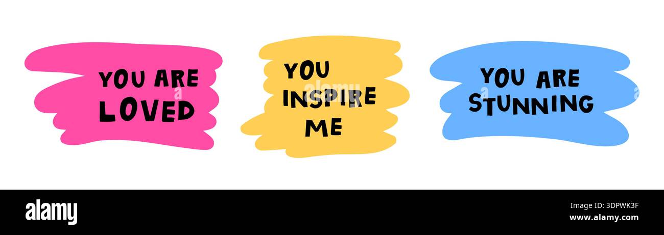 Love phrases set. Doodle lettering for Valentine`s Day cards. Stock Vector